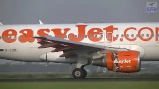 Airbus A319 of easyJet landing on Amsterdam Schiphol (reg G-EZIL)