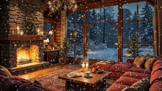 Cozy Winter Night at a Beautiful Cabin Cafe ~ Piano Music and a Fireplace for Relax & Study