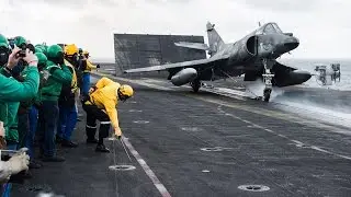 Last Catapult Launch for French Navy Super Etendard Modernis&eacute; Fighter