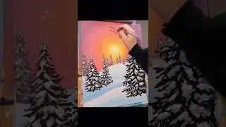 Snowy Winter Sunset Painting Tutorial