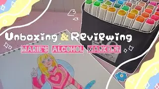 [🖇] Unboxing and Reviewing Marie's alcohol markers || swatching, coloring, organising and more; 🌷