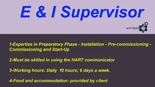 E & I Supervisor Job 2021 | Supervisor Jobs 2021 | Instrument Supervisor Job 2021 |