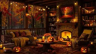 Peaceful Pumpkin Autumn Vibes 🎃 Cozy Cabin Ambience with Gentle Jazz & Warm Fire Sounds for Serenity