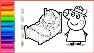 Peppa pig with princess drawing and coloring for kids and toddlers || easy peppa pig drawing for kid