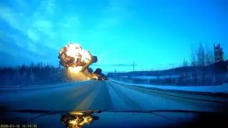 Бензовоз воткнулся в КАМАЗ и взорвался. Real video