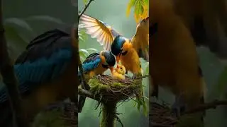 Nature&rsquo;s Embrace Exotic Birds Shielding Their Nest in the Rain!🌿🐦🌧️#natureart #aibirds #animals