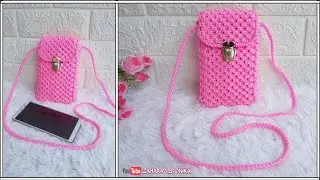 Tutorial tas HP dari tali kur - bentuk vertikal || Easy mobile phone bag with rope