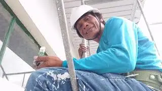 Buffing tayo ng wall exterior gamit ang cup brush, para tanggaling Ang lumang pintura?