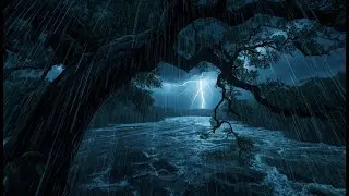 Extreme Riverside Thunderstorm: Heavy Rain & Rolling Thunder  High Quality