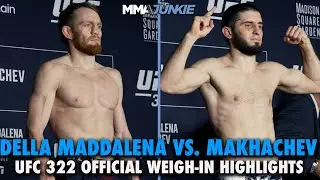 Islam Makhachev debuts welterweight frame for Jack Della Maddalena title fight | UFC 322 weigh-ins