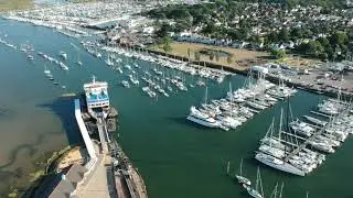 Lymington harbour filmed with Dji spark drone. Wightlink ferry terminal and sailing club