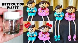 Best out of waste| Acrylic paint bottle craft| cute hanging legs doll making| bottle craft| DIY doll