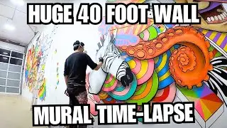 HUGE Wall Mural Time Lapse | Artist: Pierre Lucero | Sticker Savages HQ Texas | Extended Cut