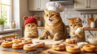 Adorable Kitten Making Donuts in the Kitchen | Sweet Cooking Moments You’ll Love 🍩🐱✨