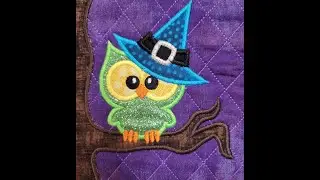 DBJJ Halloween Placemat-Owl Block. Learn to Move Around in an Embroidery Pattern to Change the Look!