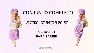 Vestido lila para Barbie + gorrito y bolso con lacito | Crochet paso a paso