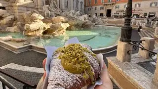 L' ANTICO FORNO BAKERY at Fontana di Trevi, Rome Italy. Delicious Pistache Croissant and Coffee  