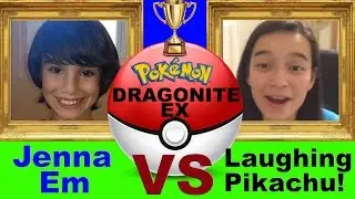 Jenna Em VS Laughing Pikachu Battle! Pokemon Dragonite EX Box!