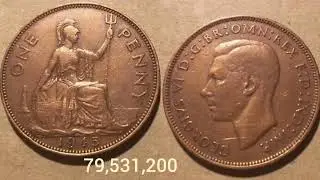 Монета достоинством один пенни 1945 года Великобритании. ЦЕННОСТЬ + ОБЗОР. Георг VI