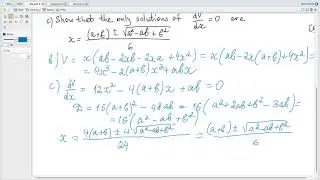 IB Maths AA HL Paper 3 May 2025 TZ3 Q2. Open-topped boxes. Maximum volume of a box is an integer.