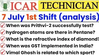 Icar Technician Exam Analysis 7 july 1st Shift | Icar Technician 1st Shift 7 july | Icar Technician
