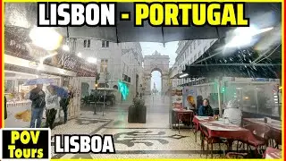 Прогулка по Лиссабону под проливным дождем | Португалия | Звуки дождя