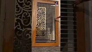 Safety door grill steel and Golden laser || wooden door  grill #shorts #homedesign #gatedoor