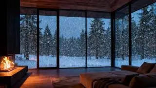A Peaceful Winter Cabin Evening 🔥 Snowfall & Fireplace Calm