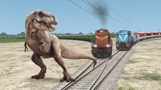 Giant Dinosaur vs Two Trains | Stops the train | BeamNG.Drive