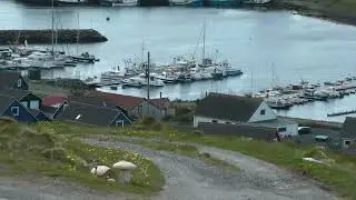 HD zoomed view of Scalloway, Shetland Islands from Scalloway Viewpoint in the UK on 5/15/23