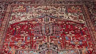 Vintage Oversized Persian Heriz Serapi in Red, Ivory, Baby Blue, Navy, Pink, Yellow, Green, SKU 1079