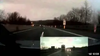 Unwetter auf der Autobahn mit Blitz, Platzregen und Aquaplaning
