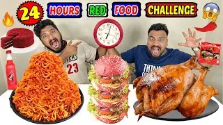 24 HOURS RED FOOD CHALLENGE🔥 LIVING ON RED FOOD FOR 24 HOURS😱 (Ep-492)