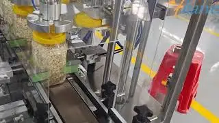 Fully Automatic Cereal Weighing Filling & Film Sealing & Capping & Labeling Packaging Machine Line