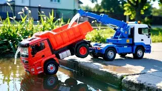 Toy Trucks' Water Adventure🚚💦 DumpTruck & Bulldozer Fall in the River Tow Truck Rescue NurseryRhymes