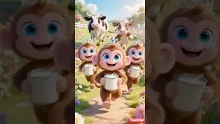 Baby monkeys vs cow milk chase🐒#babymonkeys #cute #monkeys #funny #monkey #cuteanimals #aicartoon