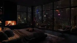 🏙️🌧️ Rain Falling Over the City &ndash; Fireplace Ambience for Relaxing Nights and Sleep