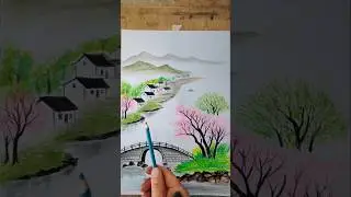 Serene Landscape Drawing 🌿🏡 Beautiful Village Scene with Colored Pencils! #ScenicArt #NatureDrawing