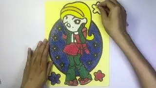 Satisfying sand painting cute little Girl