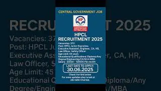 HPCL Recruitment 2025| Diploma/Any degree/CA/MBA| 1,20,000 salary #hpcl #jobs #govtjob
