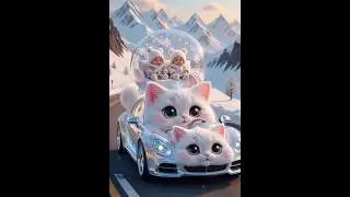 আহ্ কি সুন্দর গাড়ি! Cute Baby Snow Ride 🐱❄️ | Fantasy Cartoon Car Adventure | AI Baby Animation