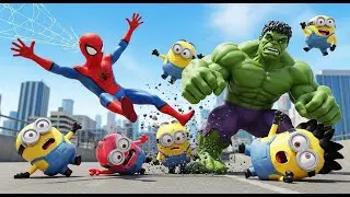 GTA 5 Rainbow Minions vs Spider-Man 💥 Jump, Fall & Pool Chaos! #minions #hulk