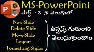 New Slide, Delete Slide, Move Slide, Layout, Formatting Styles Options ||MS PowerPoint||By K. Ramesh