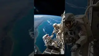 Astronauts are doing space walk and maintenance outside ISS# Nasa#iss #spacewalk #spacestation #ai