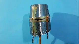 Medieval Knight Armor Crusader Templar Helmet Great Helm w/ Mason's Brass Cross