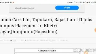 Honda Cars Ltd, Tapukara, Rajasthan ITI Jobs Campus Placement In Khetri Nagar,Jhunjhunu(Rajasthan)