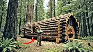 This Man Built a Tree Trunk Into a Mini House Alone | Forest ASMR