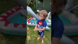 Filling swimming pool with kids fun day outside activities for girls and boys