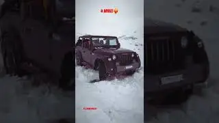 black Mahendra Thar in snow❄️ 4 wheel drive mode🚀// #trending #shorts #thar #viral #views #sharee