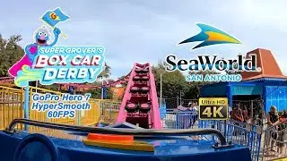 2019 Super Grover's Box Car Derby Roller Coaster SeaWorld San Antonio On Ride Front Seat Ultra HD 4k